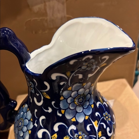 Floral Blue Ceramic Pitcher - Picture 4 of 4
